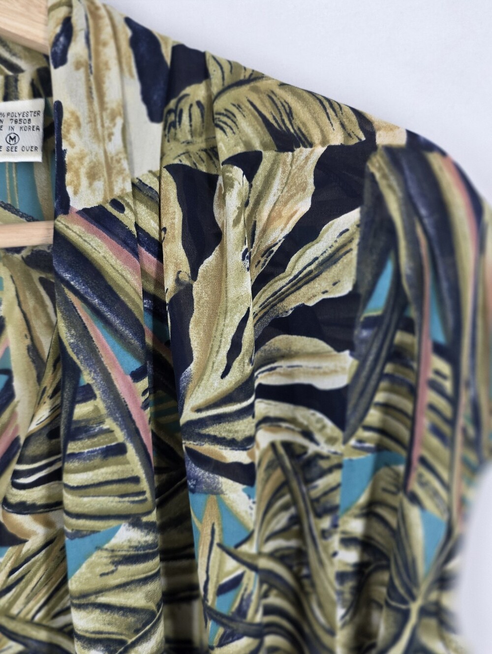 Vintage Le Caviar Tropical Palm Leaf Faux Wrap Blouse Women's M Resort Coastal - Picture 5 of 14